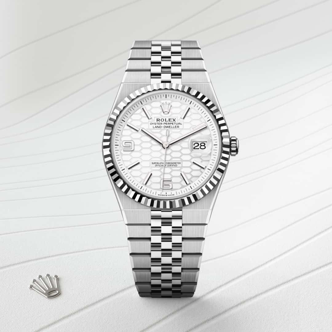 Rolex Land-Dweller in White Rolesor - combination of Oystersteel and white gold, M127334-0001 - Blakemans Jewelry