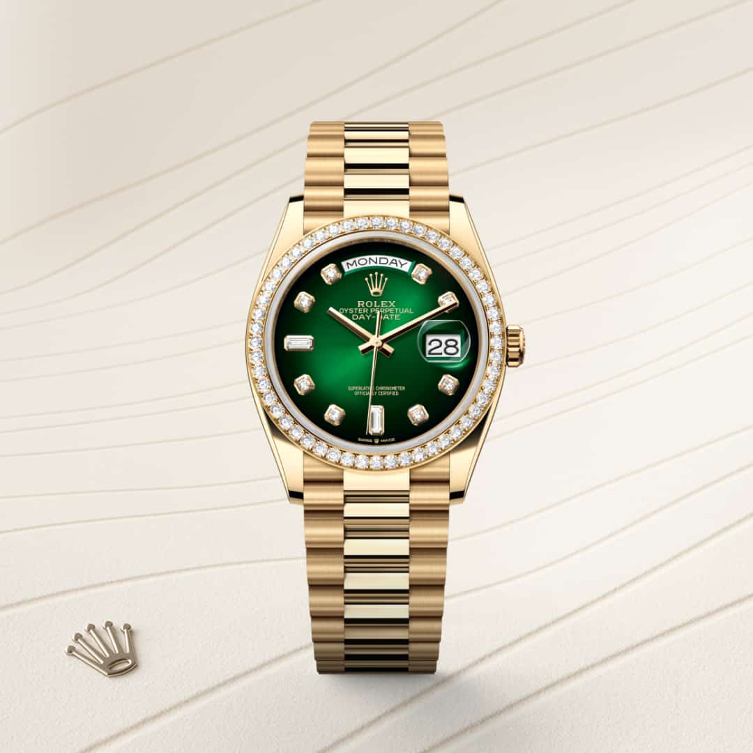 Rolex Day-Date in 18 kt yellow gold, M128348RBR-0035 - Clarkson Jewelers