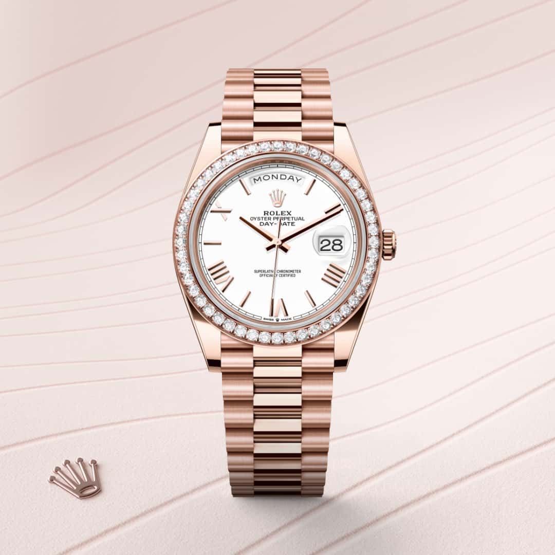 Rolex Day-Date in 18 kt Everose gold, M228345RBR-0012 - Meierotto Jewelers