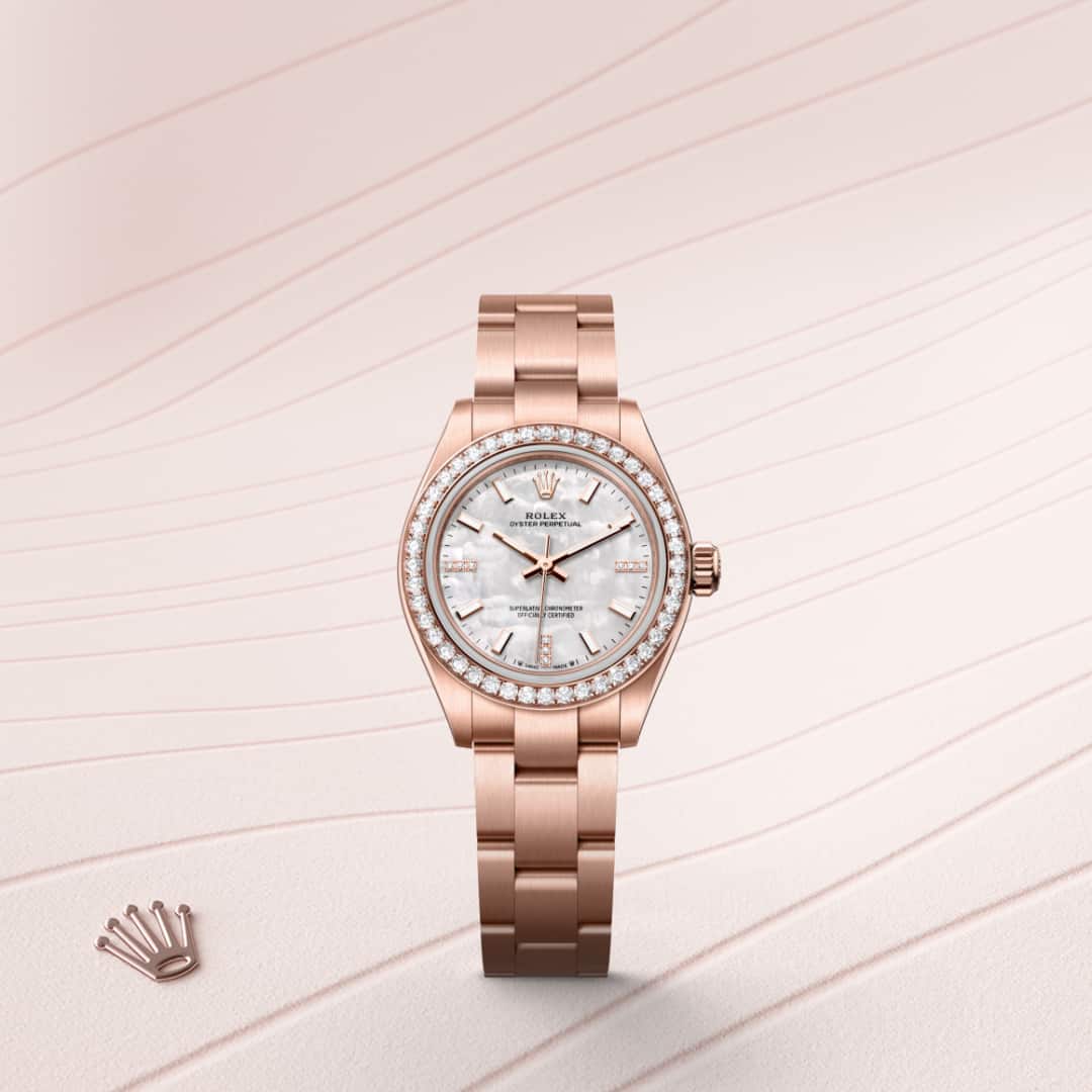 Rolex Oyster Perpetual in 18 kt Everose gold, M276245RBR-0001 - Clarkson Jewelers