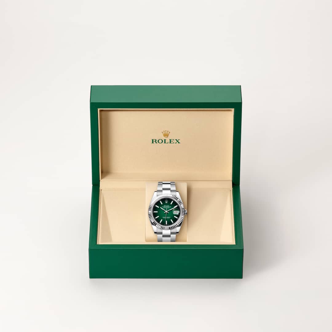 Rolex Datejust in White Rolesor - combination of Oystersteel and white gold, M126334-0033 - Meierotto Jewelers
