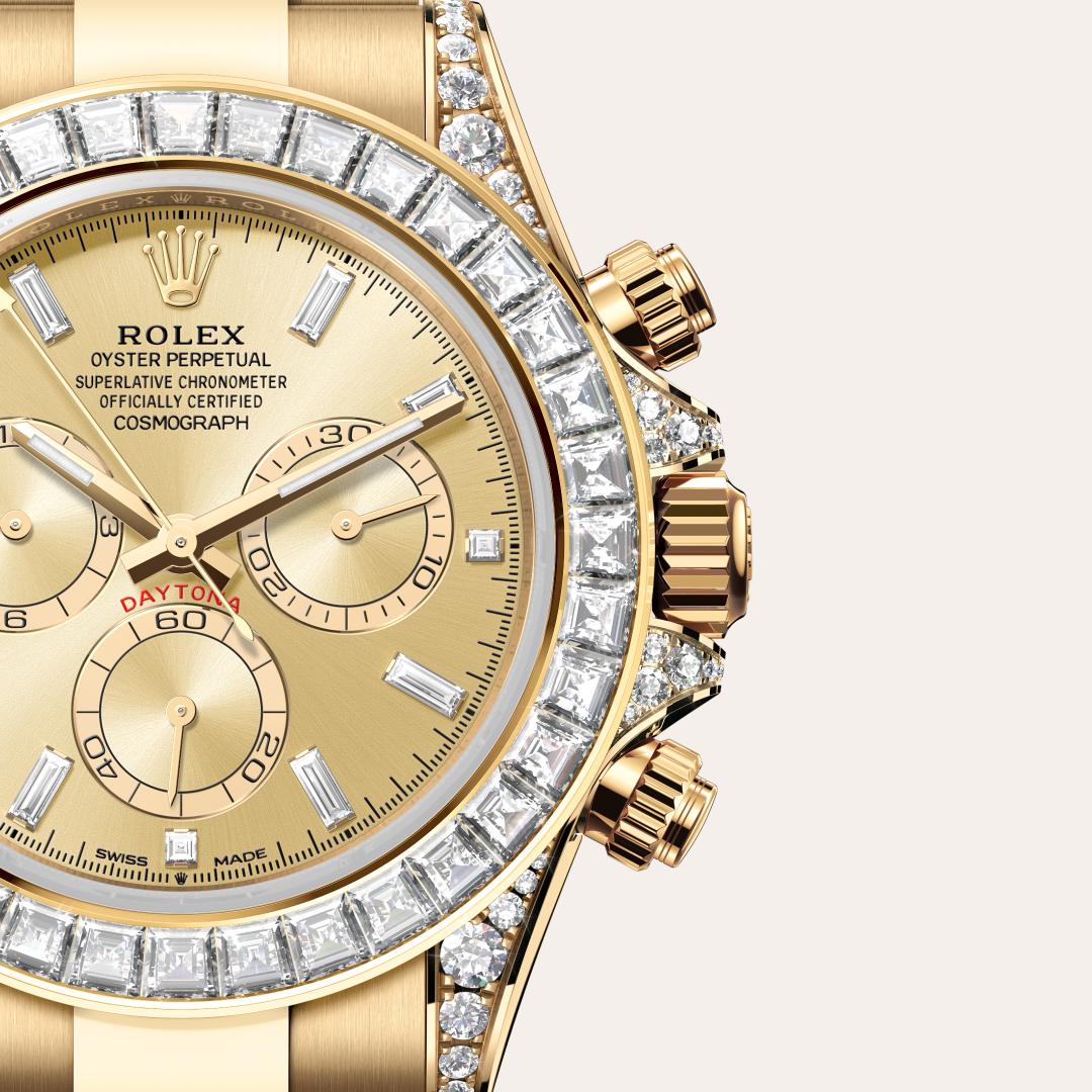 Rolex Cosmograph Daytona in 18 kt yellow gold with lugs set with diamonds, M126598TBR-0001 - Orrs Jewelers