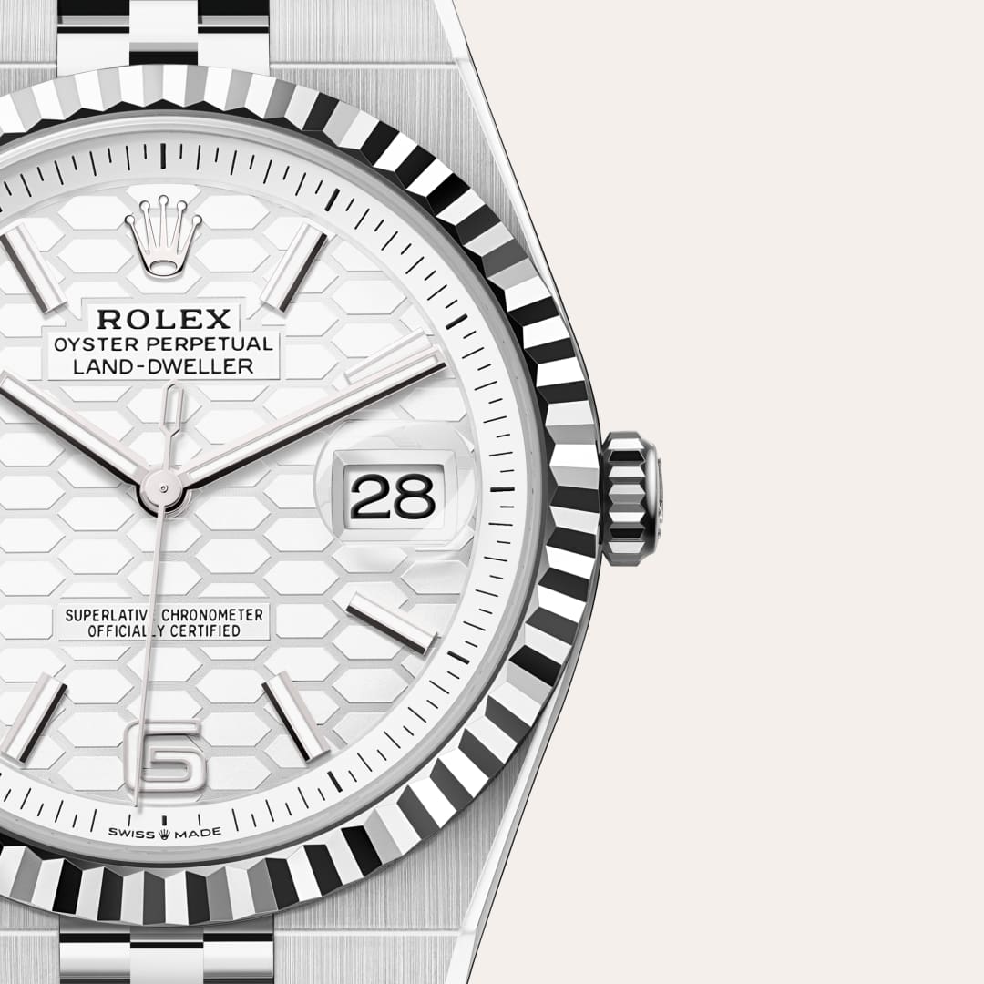 Rolex Land-Dweller in White Rolesor - combination of Oystersteel and white gold, M127334-0001 - Blakemans Jewelry