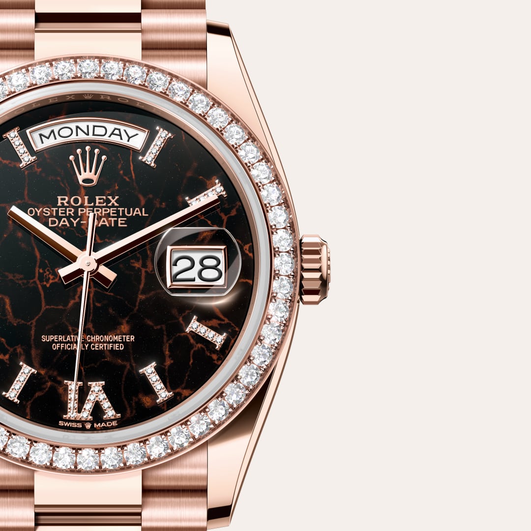 Rolex Day-Date in 18 kt Everose gold, M128345RBR-0044 - Meierotto Jewelers