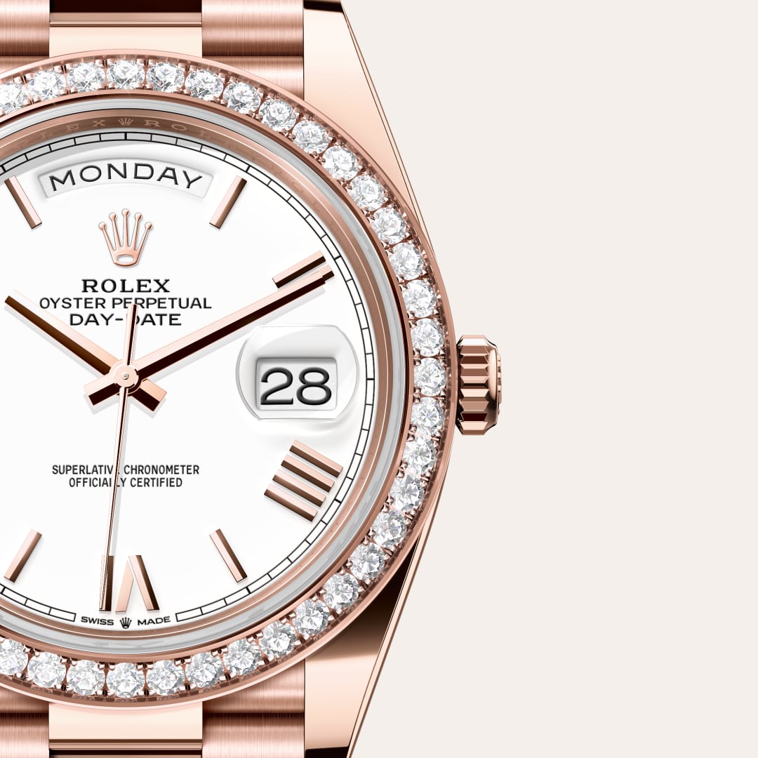 Rolex Day-Date in 18 kt Everose gold, M228345RBR-0012 - Meierotto Jewelers