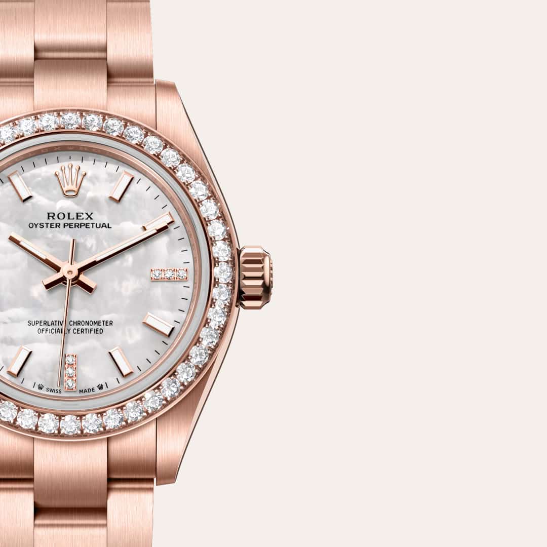 Rolex Oyster Perpetual in 18 kt Everose gold, M276245RBR-0001 - Clarkson Jewelers