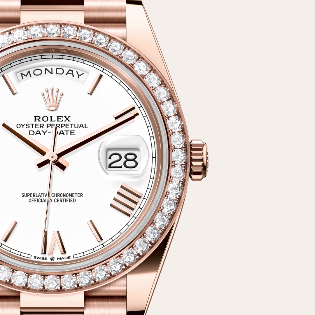 Rolex Day-Date in 18 kt Everose gold, M228345RBR-0012 - Meierotto Jewelers