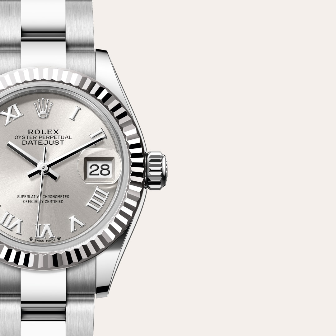 Rolex Lady-Datejust in White Rolesor - combination of Oystersteel and white gold, M279174-0008 - Schiffman's Jewelers
