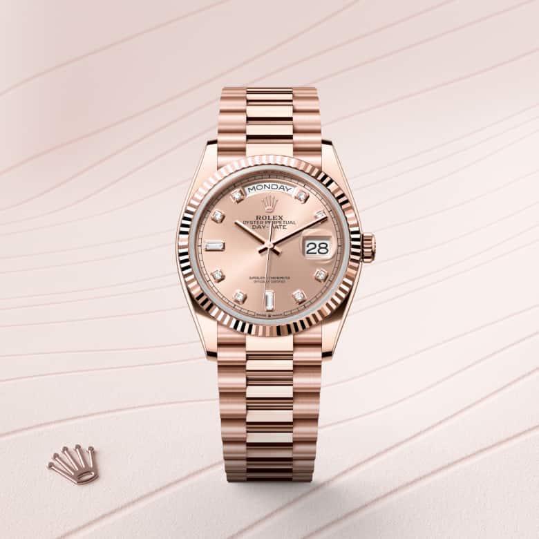 Rolex Day-Date in 18 kt Everose gold, M128235-0009 - Meierotto Jewelers
