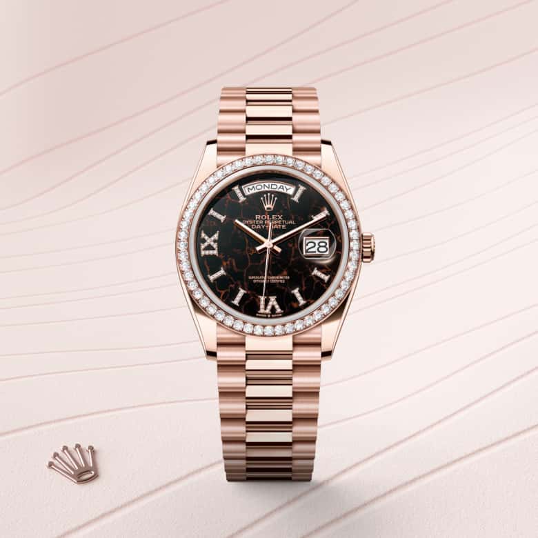 Rolex Day-Date in 18 kt Everose gold, M128345RBR-0044 - Meierotto Jewelers
