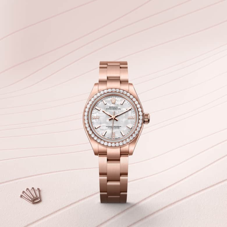 Rolex Oyster Perpetual in 18 kt Everose gold, M276245RBR-0001 - Clarkson Jewelers