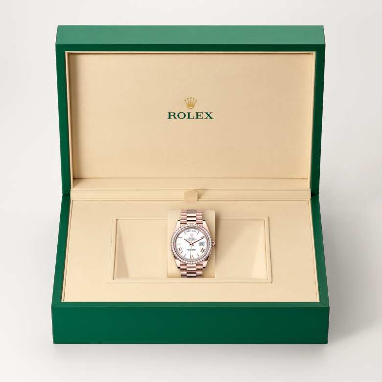 Rolex Day-Date in 18 kt Everose gold, M228345RBR-0012 - Meierotto Jewelers