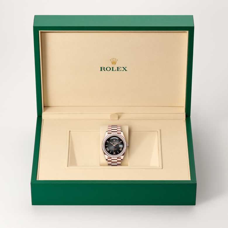 Rolex Day-Date in 18 kt Everose gold, M228345RBR-0025 - Meierotto Jewelers