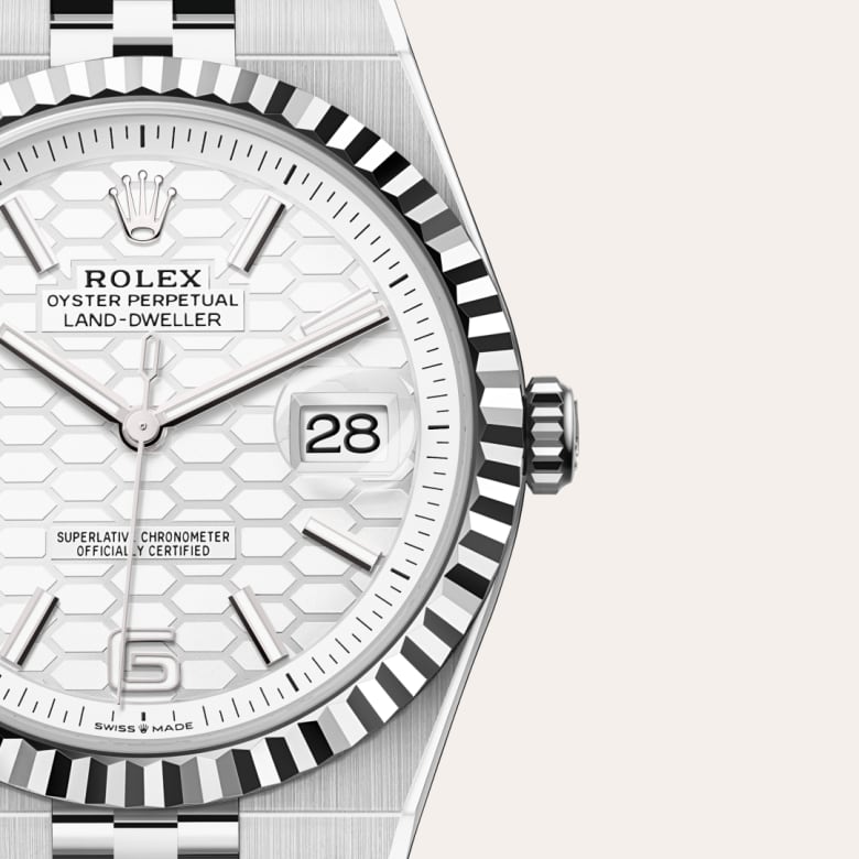 Rolex Land-Dweller in White Rolesor - combination of Oystersteel and white gold, M127334-0001 - Blakemans Jewelry