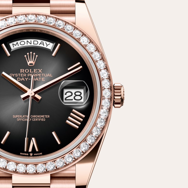 Rolex Day-Date in 18 kt Everose gold, M228345RBR-0025 - Meierotto Jewelers