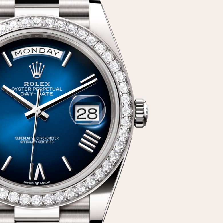 Rolex Day-Date in 18 kt white gold, M228349RBR-0045 - Meierotto Jewelers